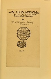Cover of: In Leonardum Fuchsium apologia
