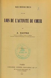 Cover of: Recherches sur les lois de l'activit©♭ du coeur