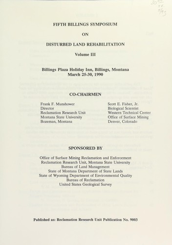 Fifth Billings Symposium on Disturbed Land Rehabilitation