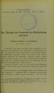 Cover of: Zur Therapie der Dermoide des Mediastinum anticum