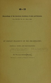 Cover of: On certain fragments of the pre-Socratics: critical notes and elucidations