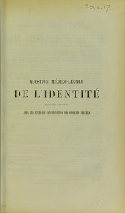 Cover of: Question m©♭dico-l©♭gale de l'identit©♭ by Ambroise Tardieu