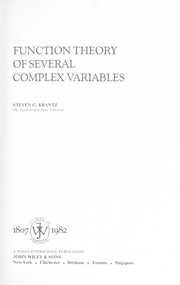 Cover of: Function theory of several complex variables