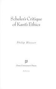 Scheler's critique of Kant's ethics by Philip Blosser