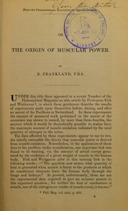 Cover of: On the origin of muscular power