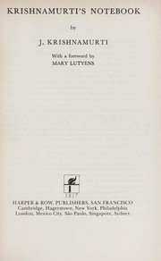 Cover of: Krishnamurti's notebook by Jiddu Krishnamurti
