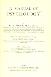 Cover of: A manual of psychology by Stout, George Frederick