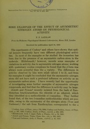 Cover of: Some examples of the effect of asymmetric nitrogen atoms on physiological activity