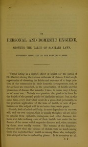 Cover of: On personal and domestic hygiene, showing the value of sanitary laws: addressed especially to the working classes