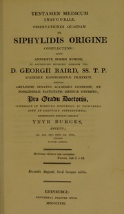 Tentamen medicum inaugurale, observationes quasdam de siphylidis [i.e. syphilidis] origine complectens ... by Ynyr Burges