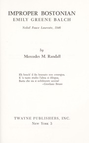 Cover of: Improper Bostonian: Emily Greene Balch, Nobel peace laureate, 1946 by 