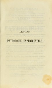 Cover of: Lecons de pathologie experimentale