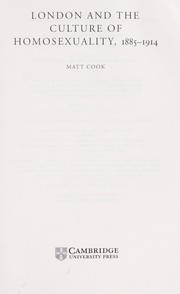 Cover of: London and the Culture of Homosexuality by MATT COOK