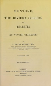 Cover of: Mentone, the Riviera, Corsica and Biarritz as winter climates