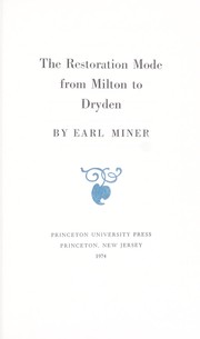 Cover of: The restoration mode from Milton to Dryden