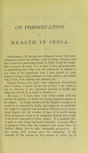 Cover of: On preservation of health in India: a lecture addressed to the Royal Indian Engineering College at Cooper's Hill