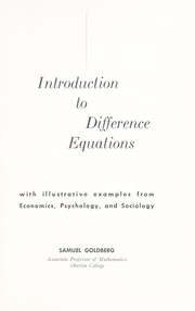 Introduction to difference equations by Goldberg, Samuel