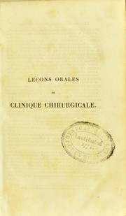 Cover of: Le©ʹons orales de clinique chirurgicale: faites a l'hotel-Dieu de Paris