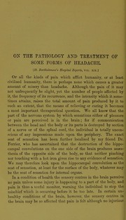 Cover of: On the pathology and treatment of some forms of headache