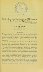 Cover of: Studien ©ơber segmentale Schmerzgef©ơhlsst©œrungen an Tabetischen und Epileptischen