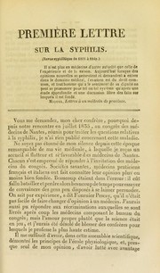 Cover of: Premi©·re lettre sur la syphilis, ou, Examen critique des doctrines de M. (Philippe) Ricord, chirurgien de l'h©þpital civil des v©♭n©♭riens de Paris, etc