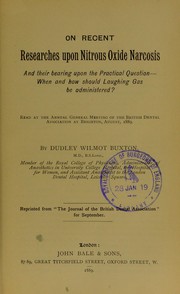 On recent researches upon nitrous oxide narcosis by Dudley Wilmot Buxton