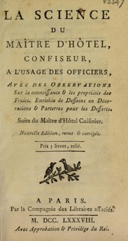 Cover of: La science du maître d'hôtel, confiseur by Menon