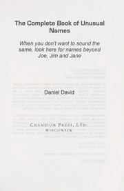 Cover of: The complete book of unusual names by Daniel David
