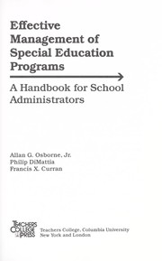 Cover of: Effective management of special education programs: a handbook for school administrators