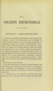 Cover of: De la phl©♭bite rhumatismale