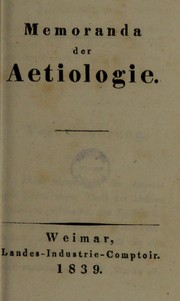 Cover of: Memoranda der Aetiologie by 