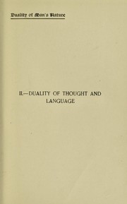 Cover of: Duality of thought and language: an outline of original research