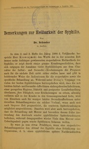 Cover of: Bemerkungen zur Heilbarkeit der Syphilis