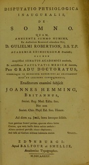 Cover of: Disputatio physiologica inauguralis, de somno ... by Hemming, John