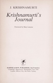 Cover of: Krishnamurti's journal
