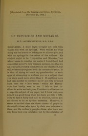 On impurities and mistakes by Sir Thomas Lauder Brunton