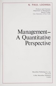 Cover of: Management, a quantitative perspective