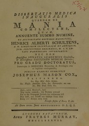 Cover of: Dissertatio medica inauguralis quaedam de mania complectens ...