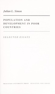 Cover of: Population and development in poor countries by Julian Lincoln Simon