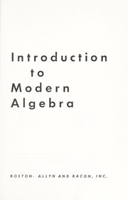 Cover of: Introduction to modern algebra. by Neal Henry McCoy