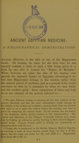 Ancient Egyptian Medicine (1893 Edition) | Open Library