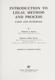 Cover of: Introduction to legal method and process by Michael A. Berch