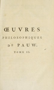 Cover of: ¿uvres philosophiques by Cornelius Pauw