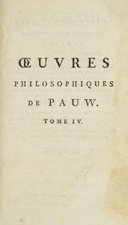 Cover of: ¿uvres philosophiques by Cornelius Pauw, Cornelius Pauw