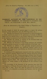 Ferment actions of the pancreas in different animals by Vincent Dormer Harris