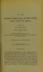 On the endemic haematuria of the south-east coast of Africa by Vasy Lyle