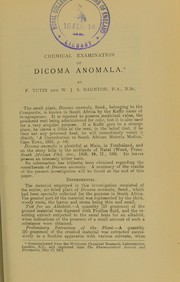 Chemical examination of Dicoma anomala by Frank Tutin