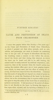 Cover of: Further remarks on the cause and prevention of death from chloroform