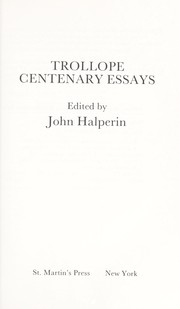 Cover of: Trollope centenary essays