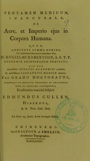 Cover of: Tentamen medicum, inaugurale, de aere, et imperio ejus in corpora humana